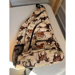 NGIL Unique Horse Print Sling Bag Backpack Tan Brown Equestrian Style